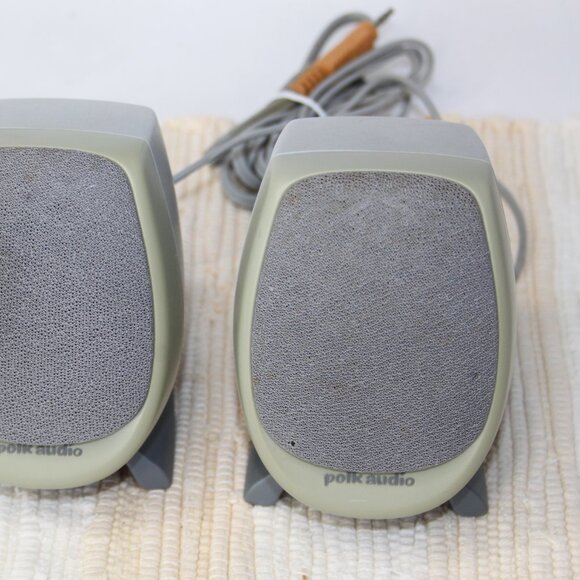 VTG POLK AUDIO MINI SPEAKER SET PC COMPUTER WIRED LEFT RIGHT GRAY DESKTOP HIPS - Picture 14 of 14